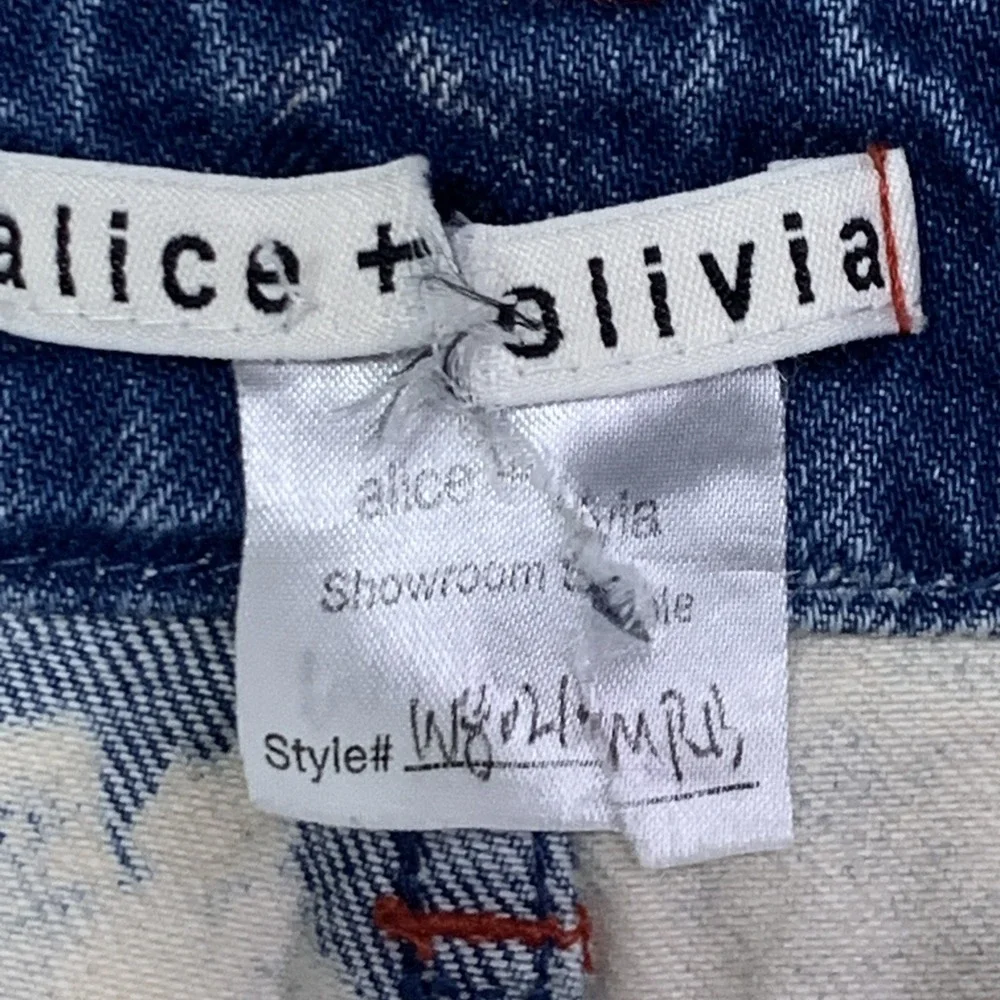 Alice + Olivia Skirt Womens 26 Jean You Look Good Blue Tan Dye Raw Hem NWOT